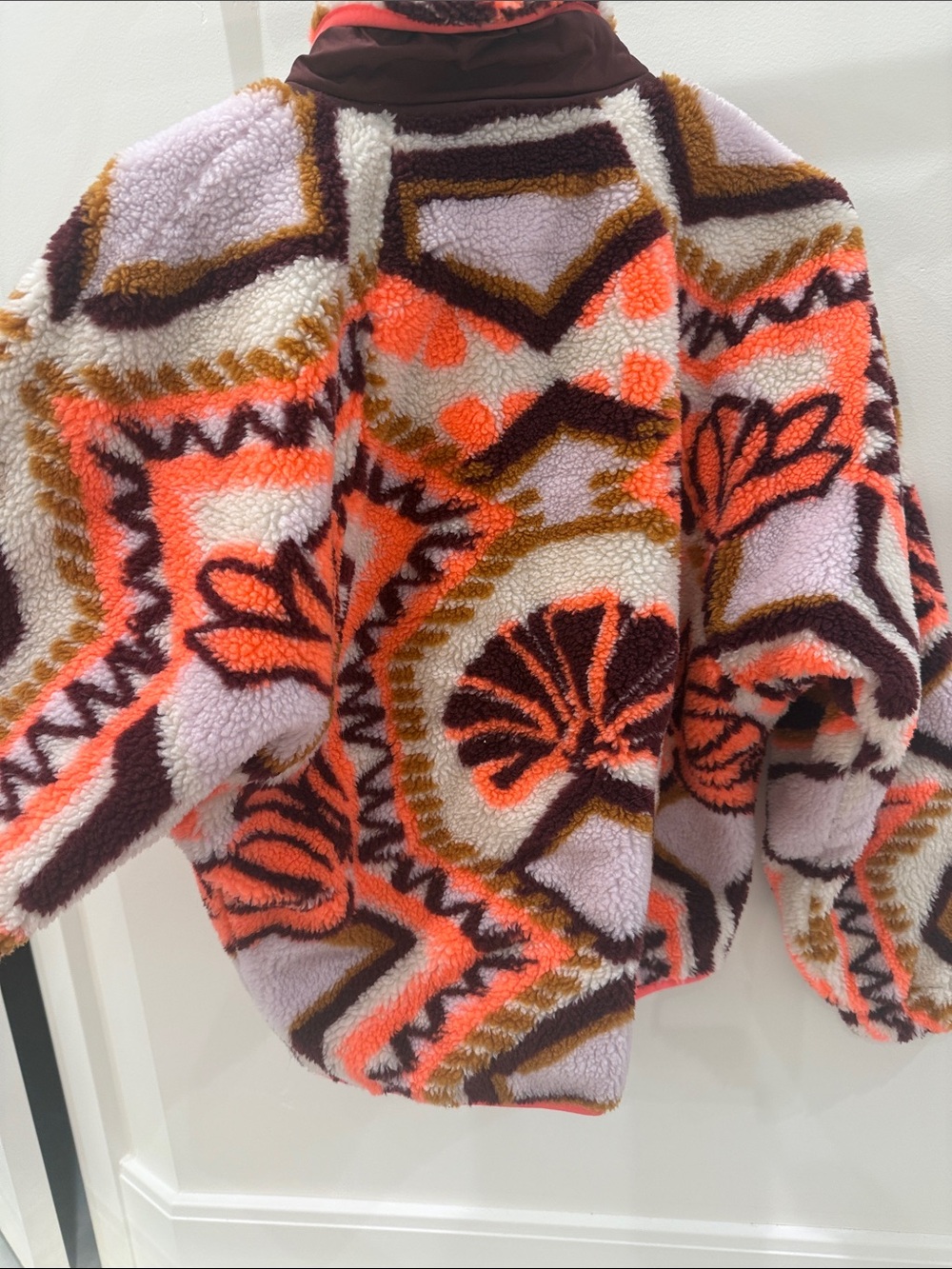 Women’s Printed Sherpa Fleece Jacket - Pink & Orange free people hit the slopes - Picture 6 of 6